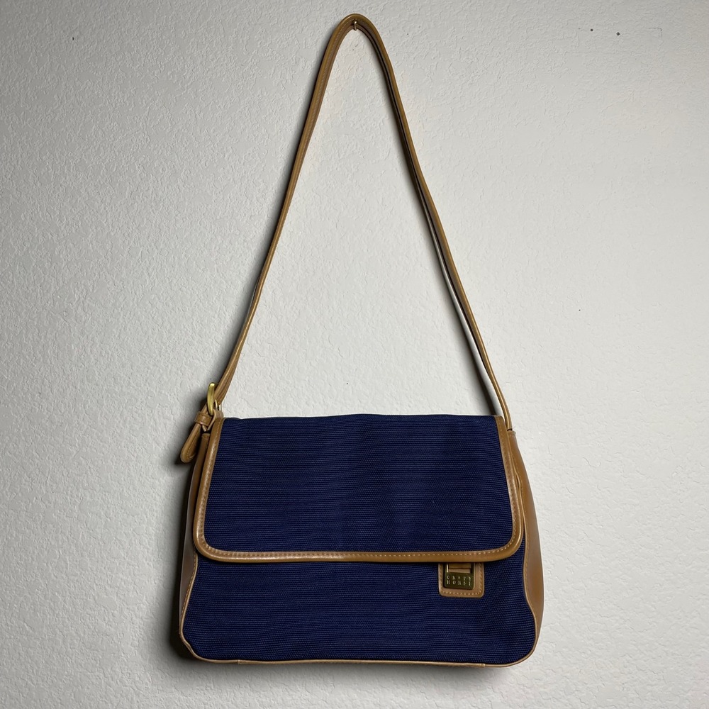 Crazy Horse Shoulder Bag Purse Blue Brown Leather Trim Vintage 90s Western Y2K‎